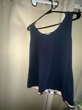 Burberry navy blue cotton tank top checkered hem bottom women’s size medium